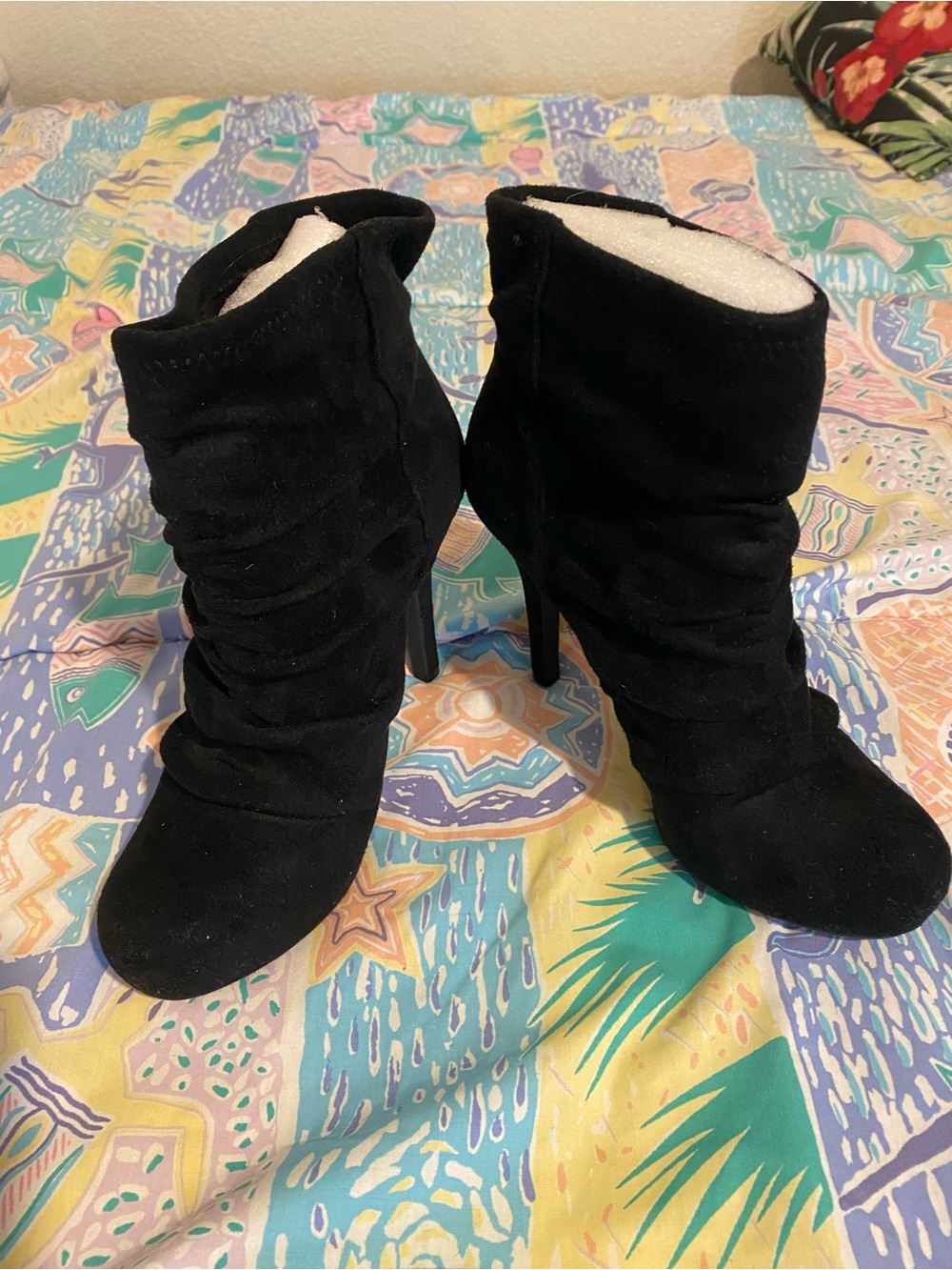 Black Suede Slouch Ankle Boots for Women